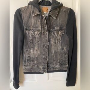 American Eagle Black and Gray Denim Jacket